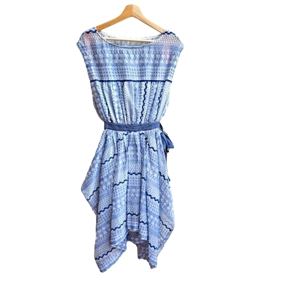 Flowy Boho Dress with Waist Cutout and Handkerchief Hem, Size Small